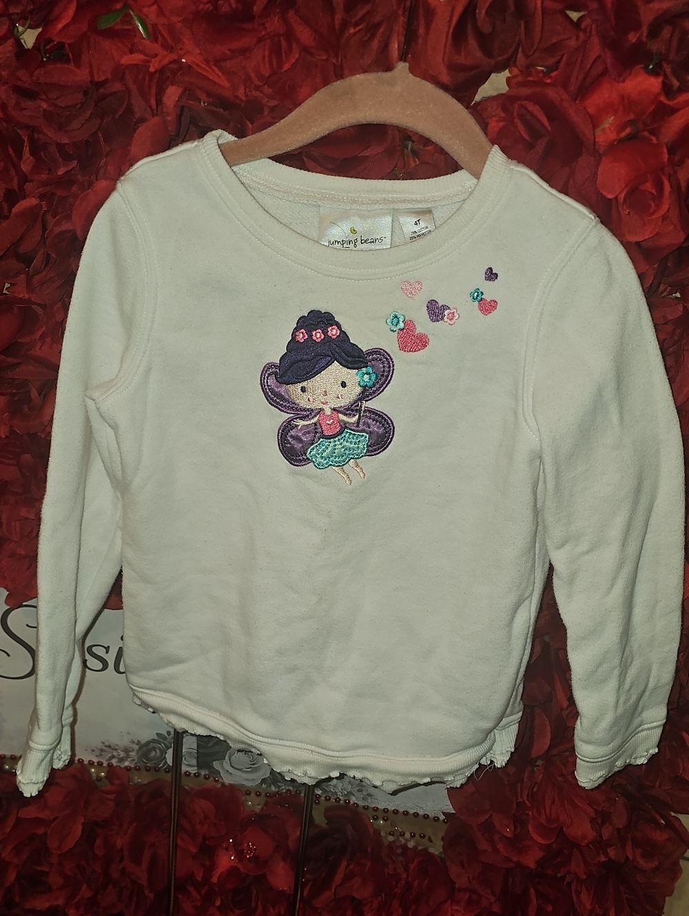 jumping beans White Girls' Long Sleeve Sweatshirt W/ Purple Mermaid Patch Sz 4T